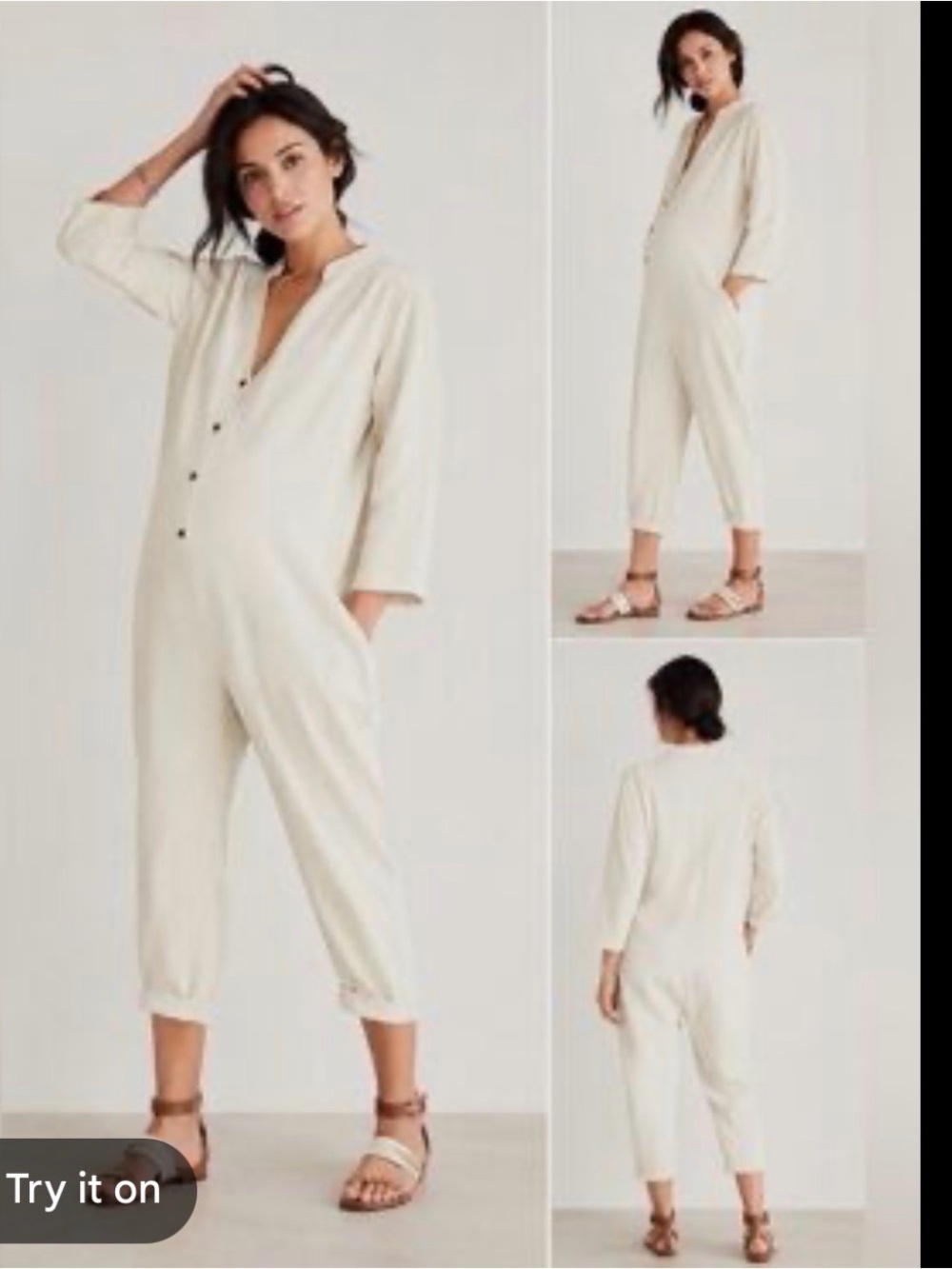 The Nines by Hatch White Maternity Jumpsuit - Relaxed Button-Front